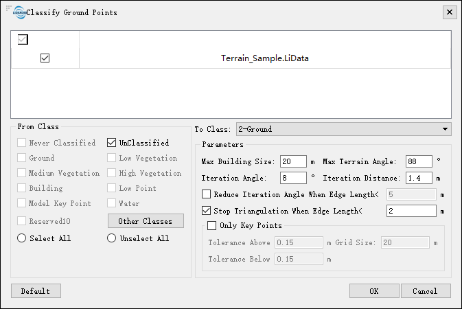 Settings for Classify Ground Points